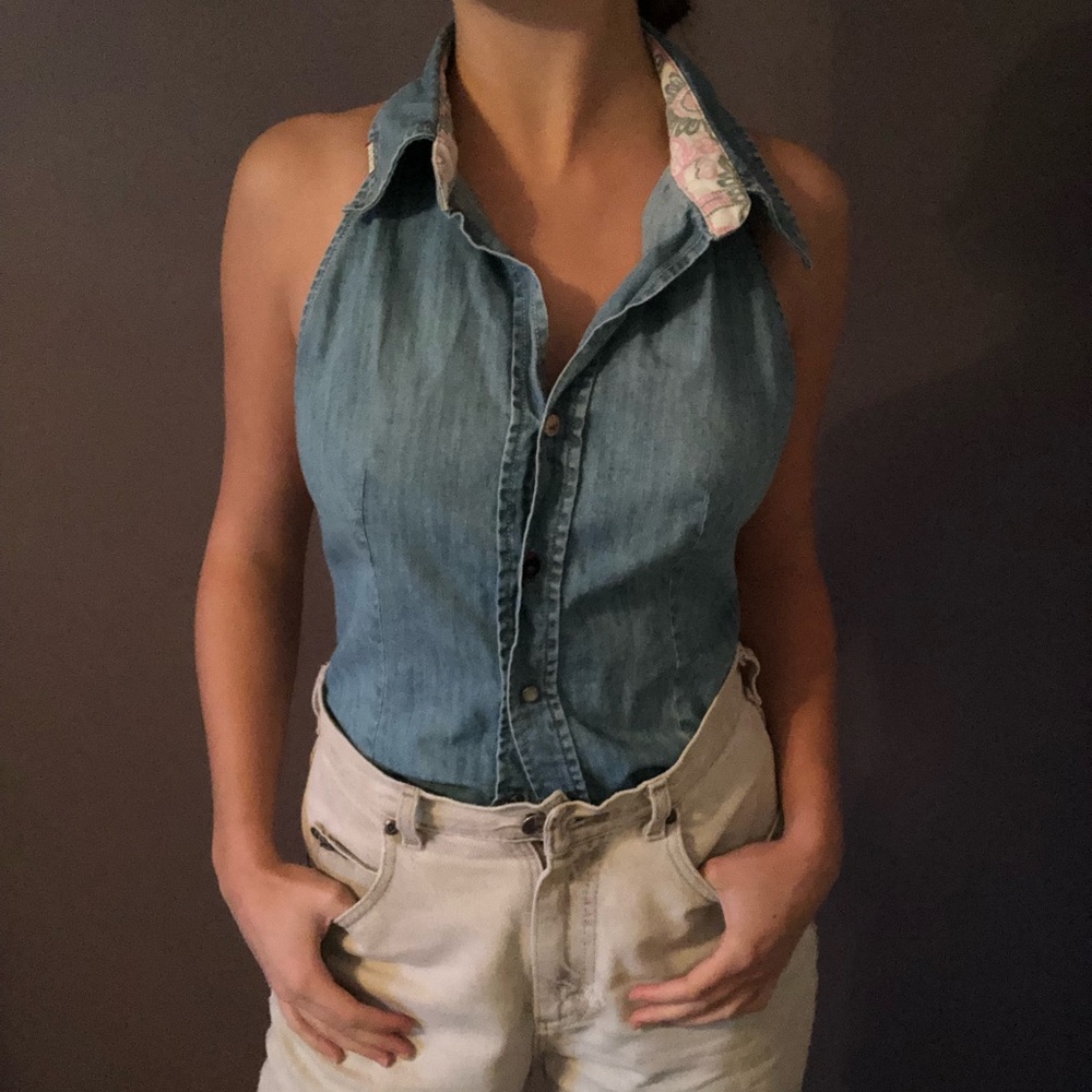 Vintage backless denim look top